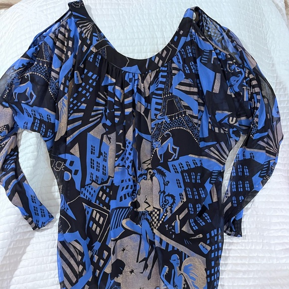 Emanuel Ungaro Black Gold Blue Artistic Mini Dress or a Blouse so Rare ! - Picture 11 of 11